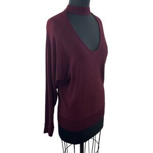 SPLENDID Red Wine Scoop Choker Neck Long Sleeve Tunic Sweater Pullover Knit S